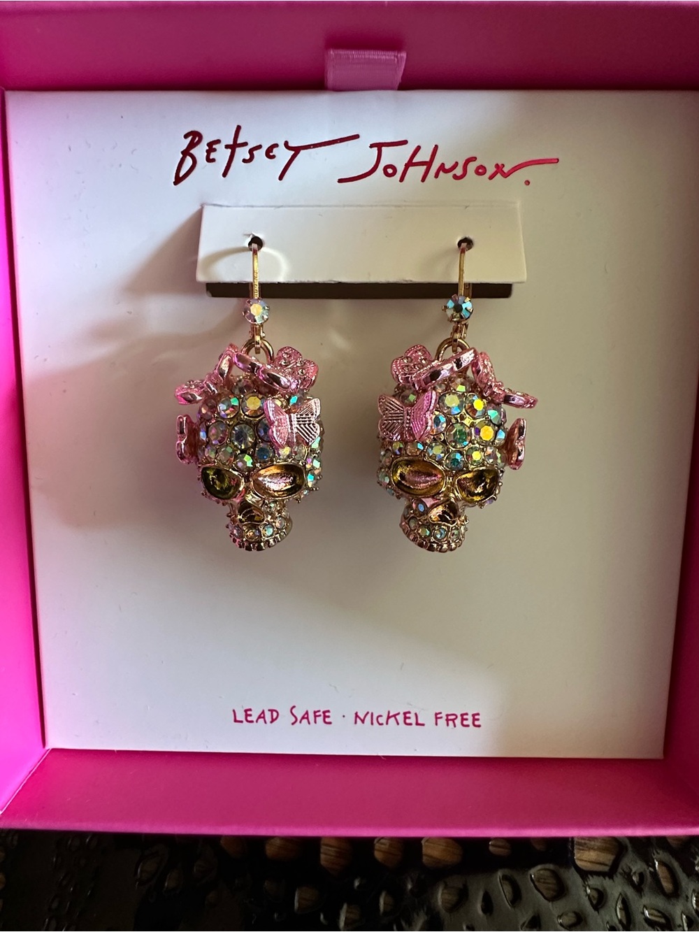 🩶Betsey Johnson Pink Skull Butterfly Earrings - NWT🩶